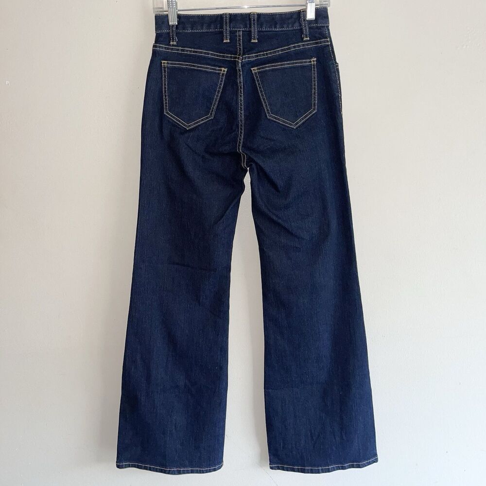 London Jeans Flare Wide Leg Size 2 Dark Blue Denim Mid Rise Boho Western Classic